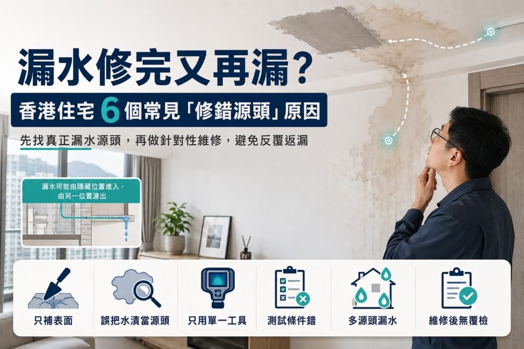 香港住宅漏水修完又再漏的6個常見修錯源頭原因