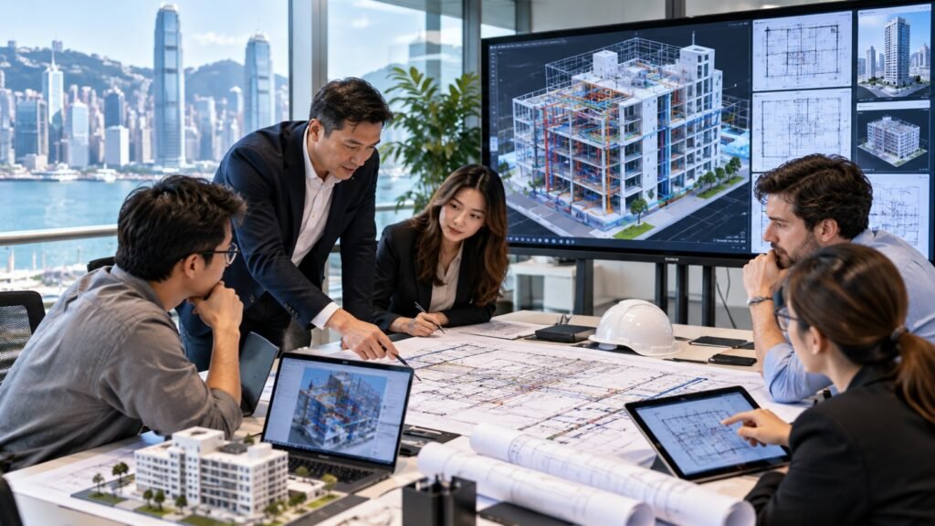 跨專業工程團隊結合BIM模型、工程圖則及數碼工具進行項目協作與技術審閱