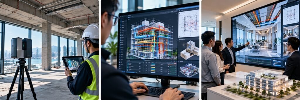 工程團隊由現場3D掃描及BIM模型審閱，完成協調確認與最終項目交付成果